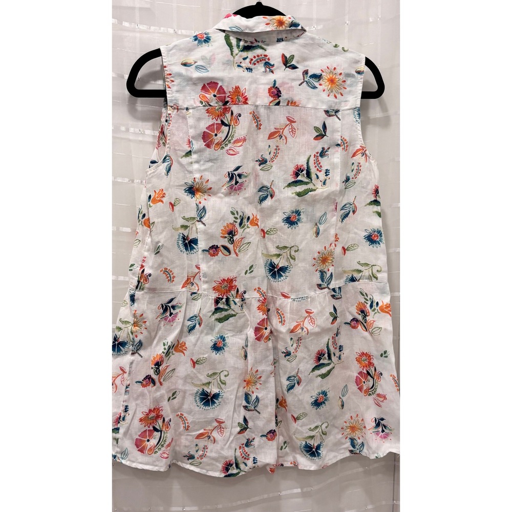 J. Jill Love Linen Sleeveless Floral Button Down Tunic Top White Small - Picture 2 of 5